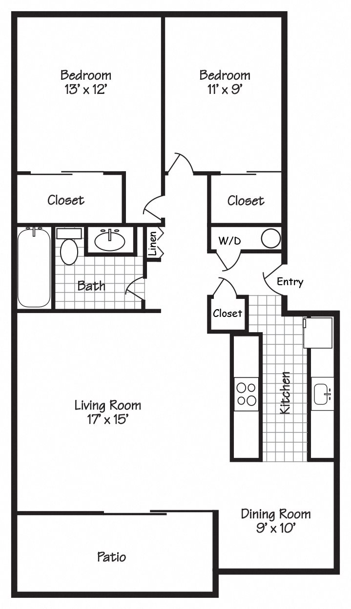 2 Bedroom 1 Bathroom 915 SF 2 Bedroom 1 Bathroom 915 SF